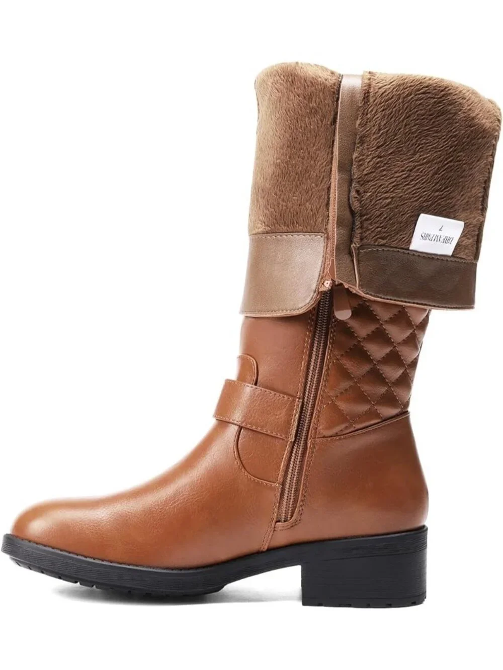Women's Light Brown Comfortable Chunky Block Heel Round Toe Knee High Boots